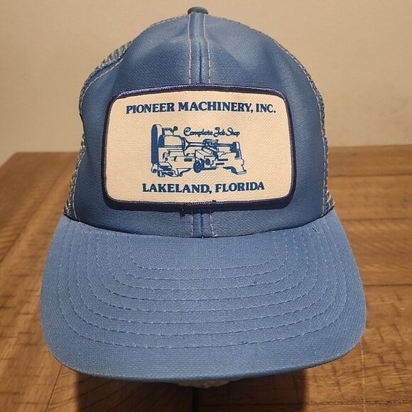 Pioneer Machinery Logo Patch Trucker Hat Cap Blue Snap Back Adjustable Mesh - Picture 1 of 6